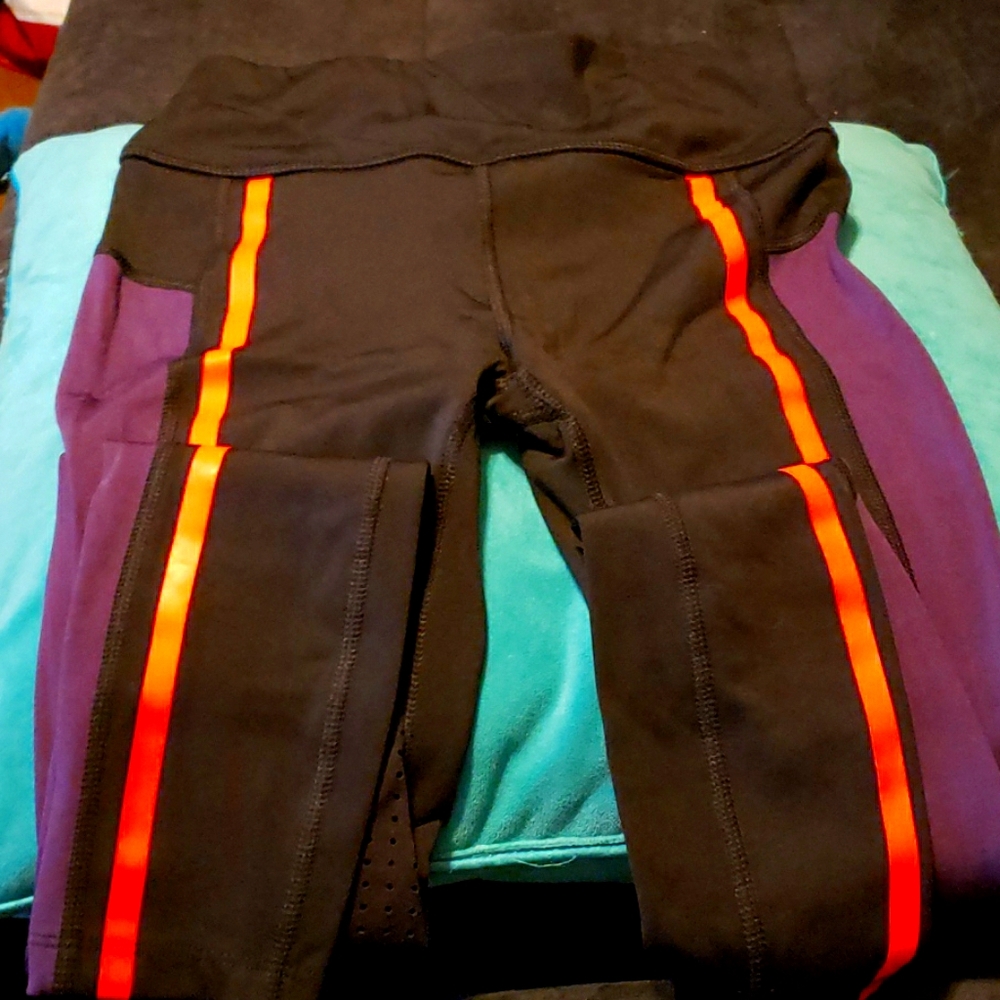 NWOT full length leggings with fluorescent stripes